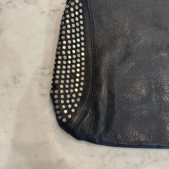 Vintage FURLA Black Studded Leather Hobo Shoulder Bag – Made in Italy